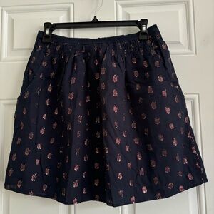 NWT J. Crew Navy Pull-on Skirt w/Shimmer Dot Design, Size XS